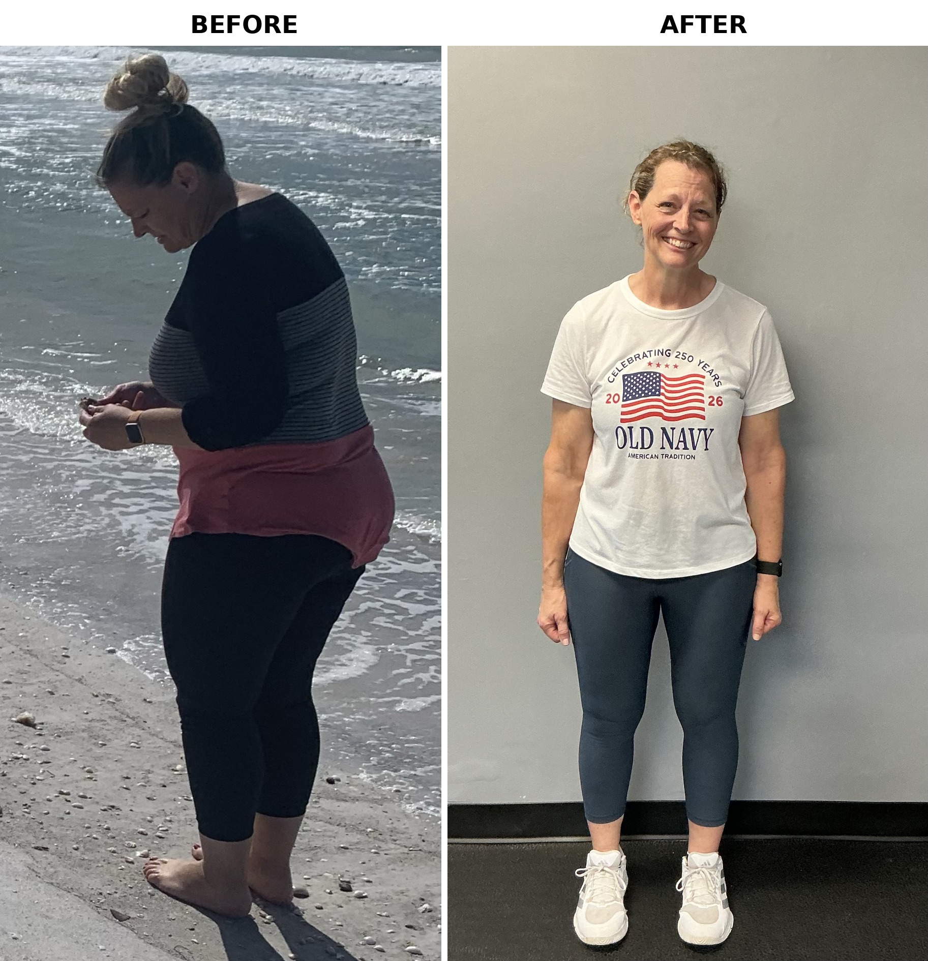 Before and after body transformation photos